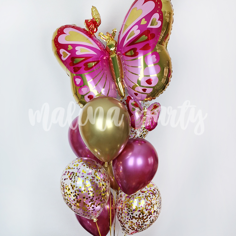 Букет воздушных шаров Бабочка, хром и конфетти