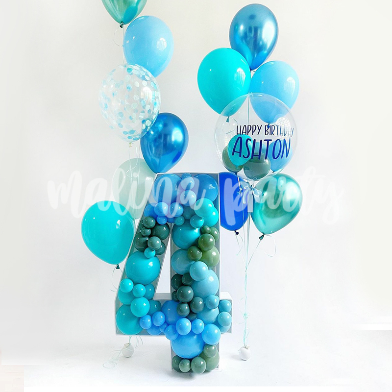 Набор шаров с каркасной цифрой синий и бирюзовый