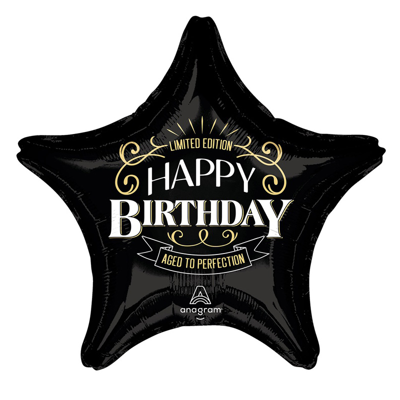 Воздушный шар Звезда большая черная Happy birthday