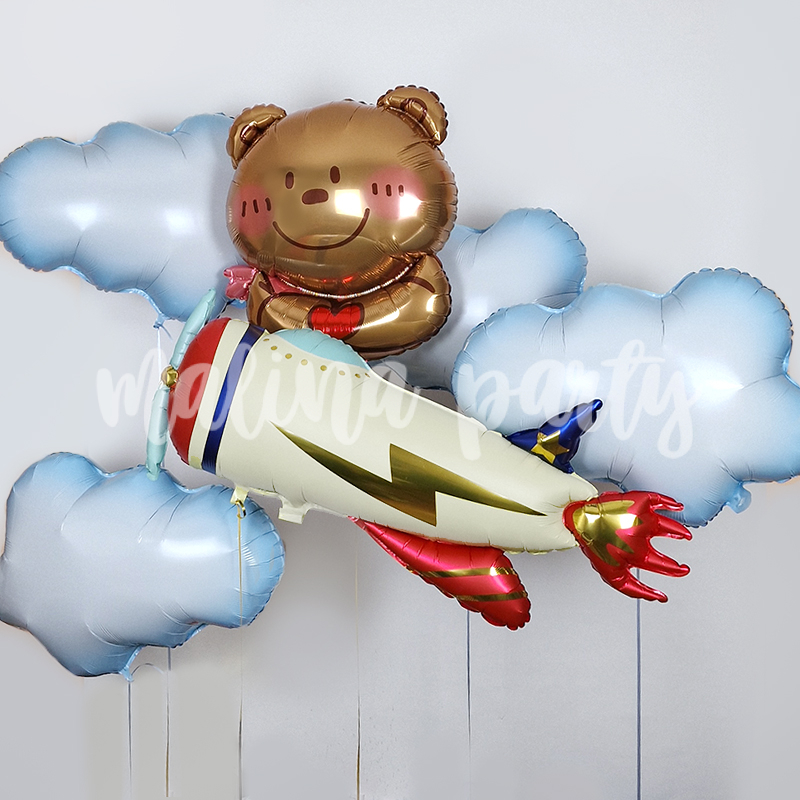 Набор воздушных шаров Мишка и самолет в облаках