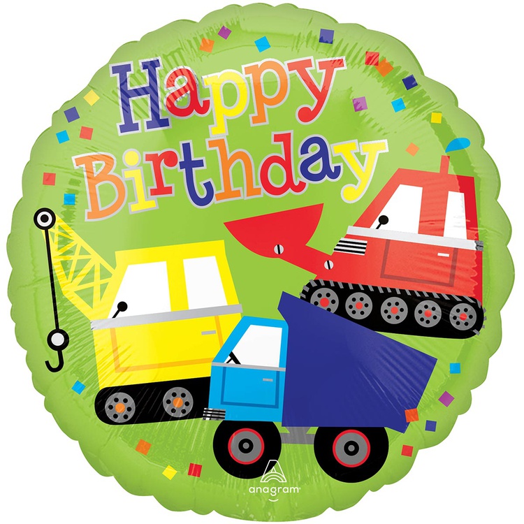 Воздушный шар круг Строительная техника Happy birthday Воздушный шар круг Строительная техника Happy birthday