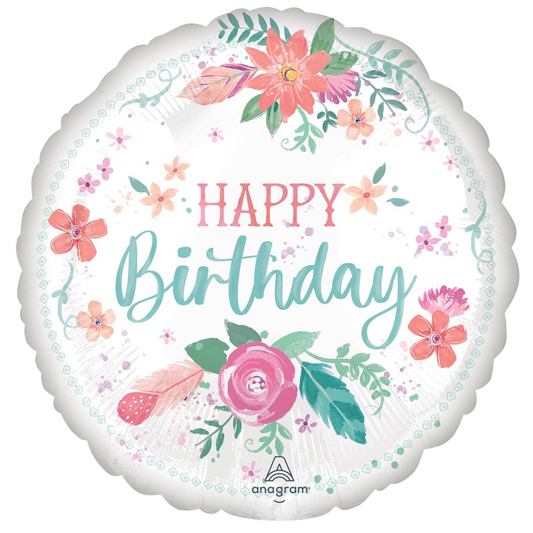 Воздушный шар круг Цветы пастель Happy birthday Воздушный шар круг Цветы пастель Happy birthday